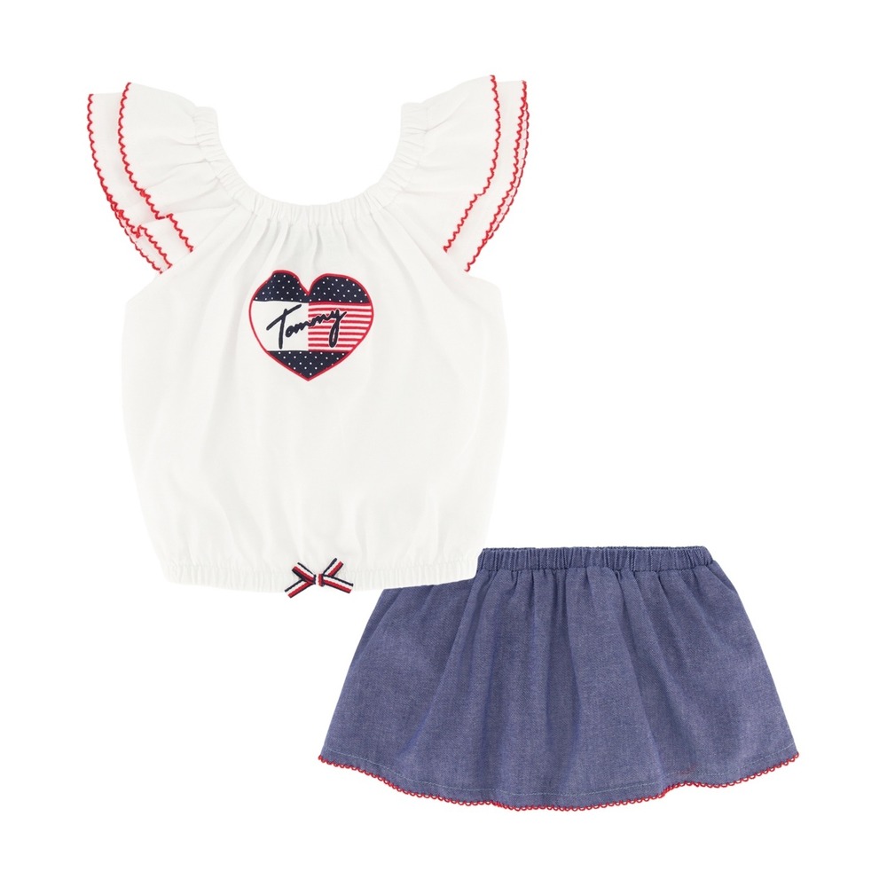 Tommy Hilfiger Baby Girls Flutter Sleeve Top and Chambray Skort, 2 Pc Set - 18M